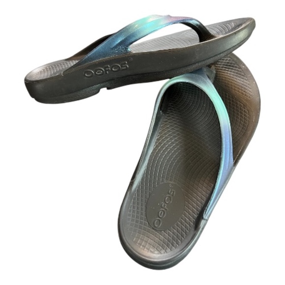 EUC OOFOS Oolala Luxe recovery flip flops Atlantis blue | size 10 - Picture 3 of 7